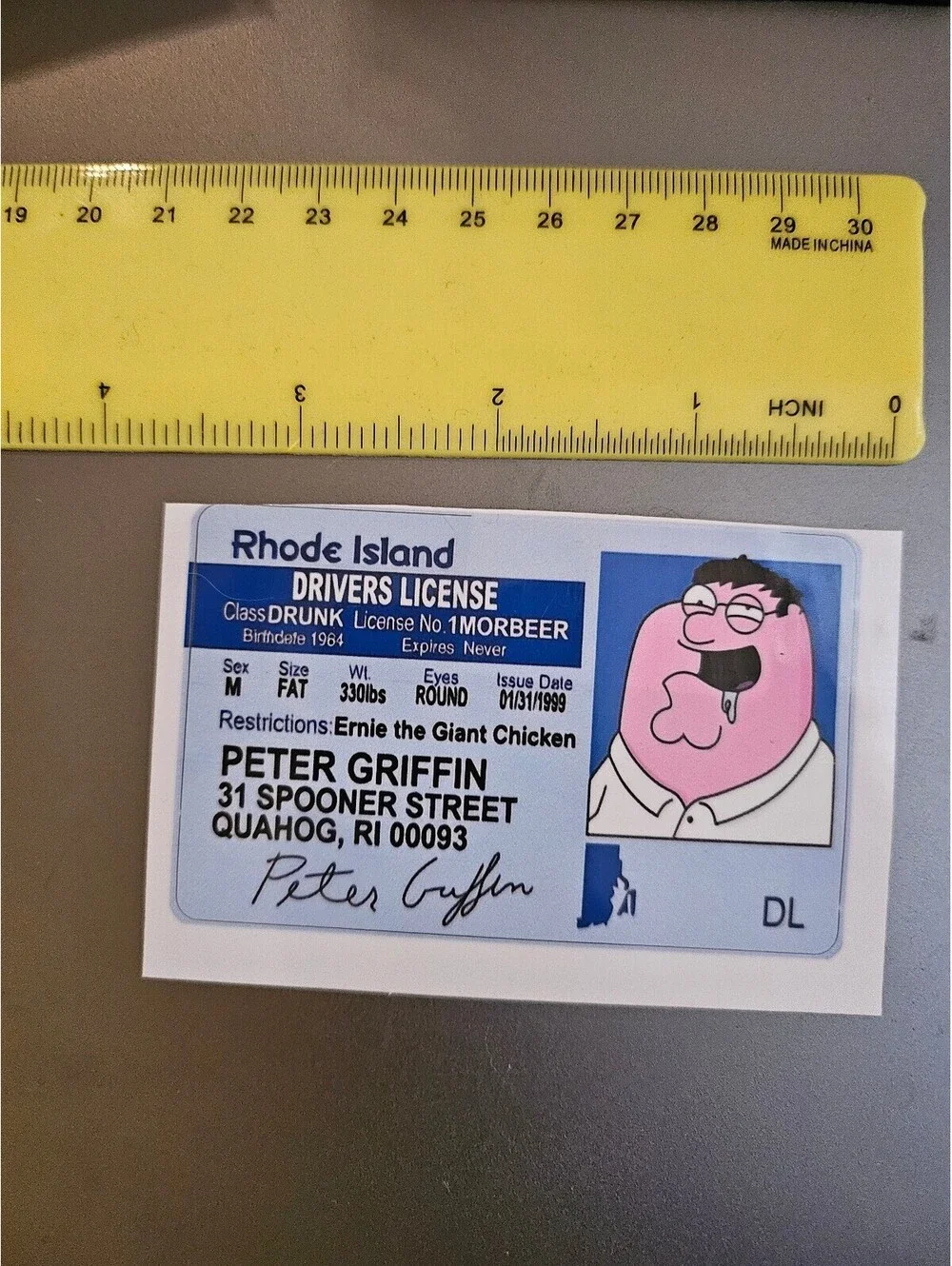 Peter Griffin Family Guy drunk license - Sticker - for laptop/bottle/etc - NEW
